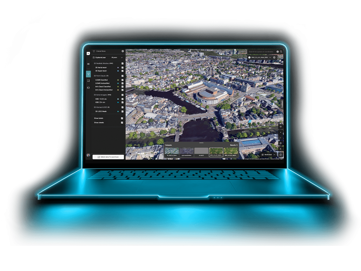 Blue glow Datastore neon laptop render