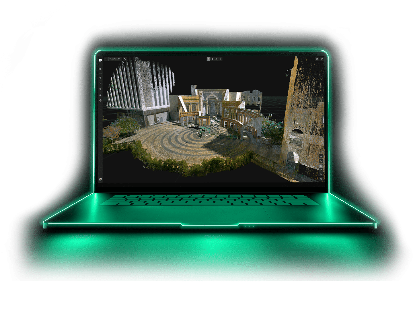 Green glow neon laptop render