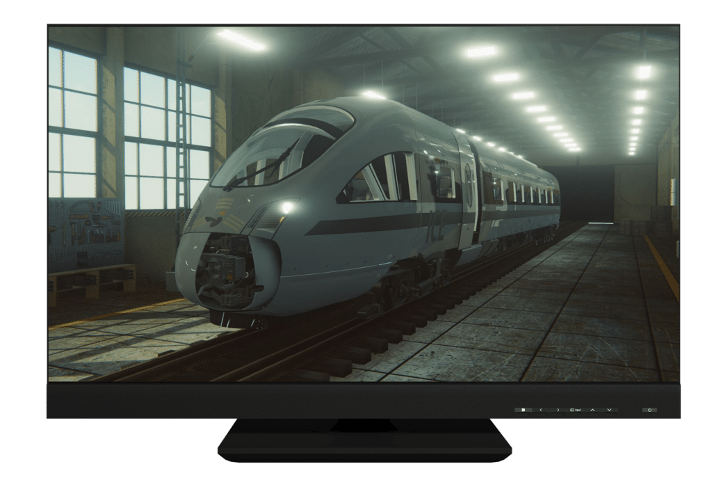 train on interior track on monitor