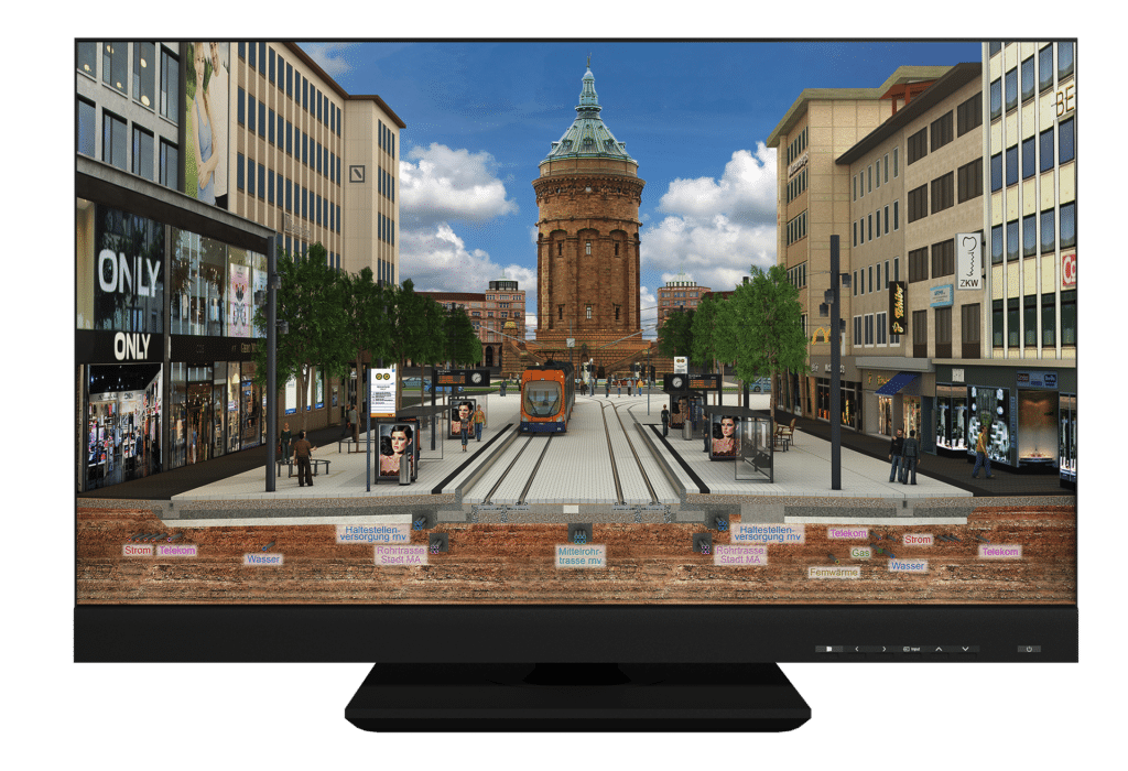 city rendering on monitor